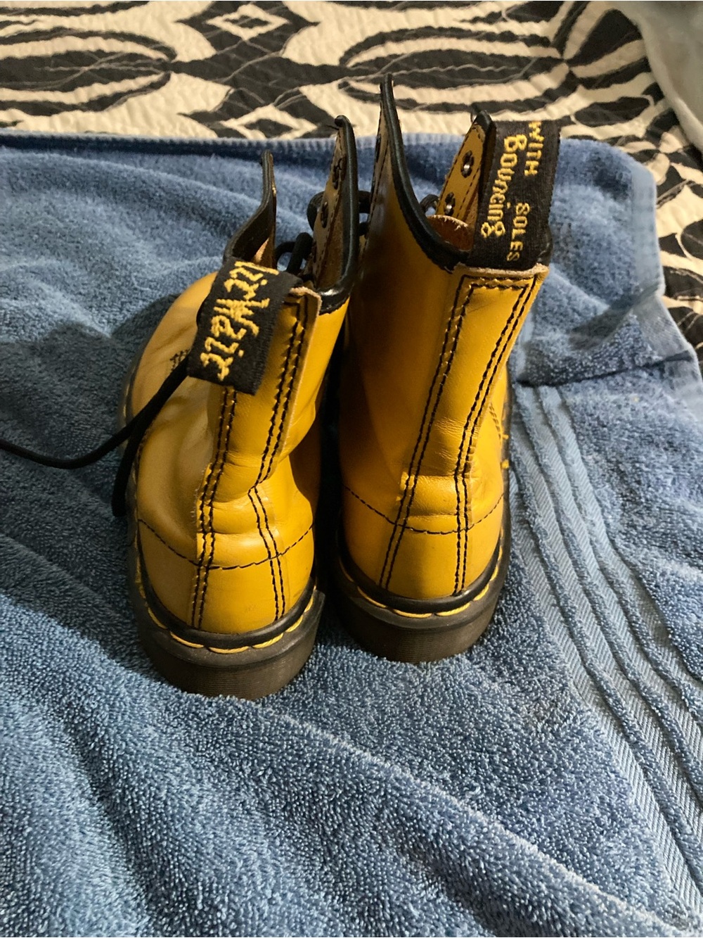 Dr. Martens Yellow Leather Lace-Up Combat Boots - Picture 3 of 5